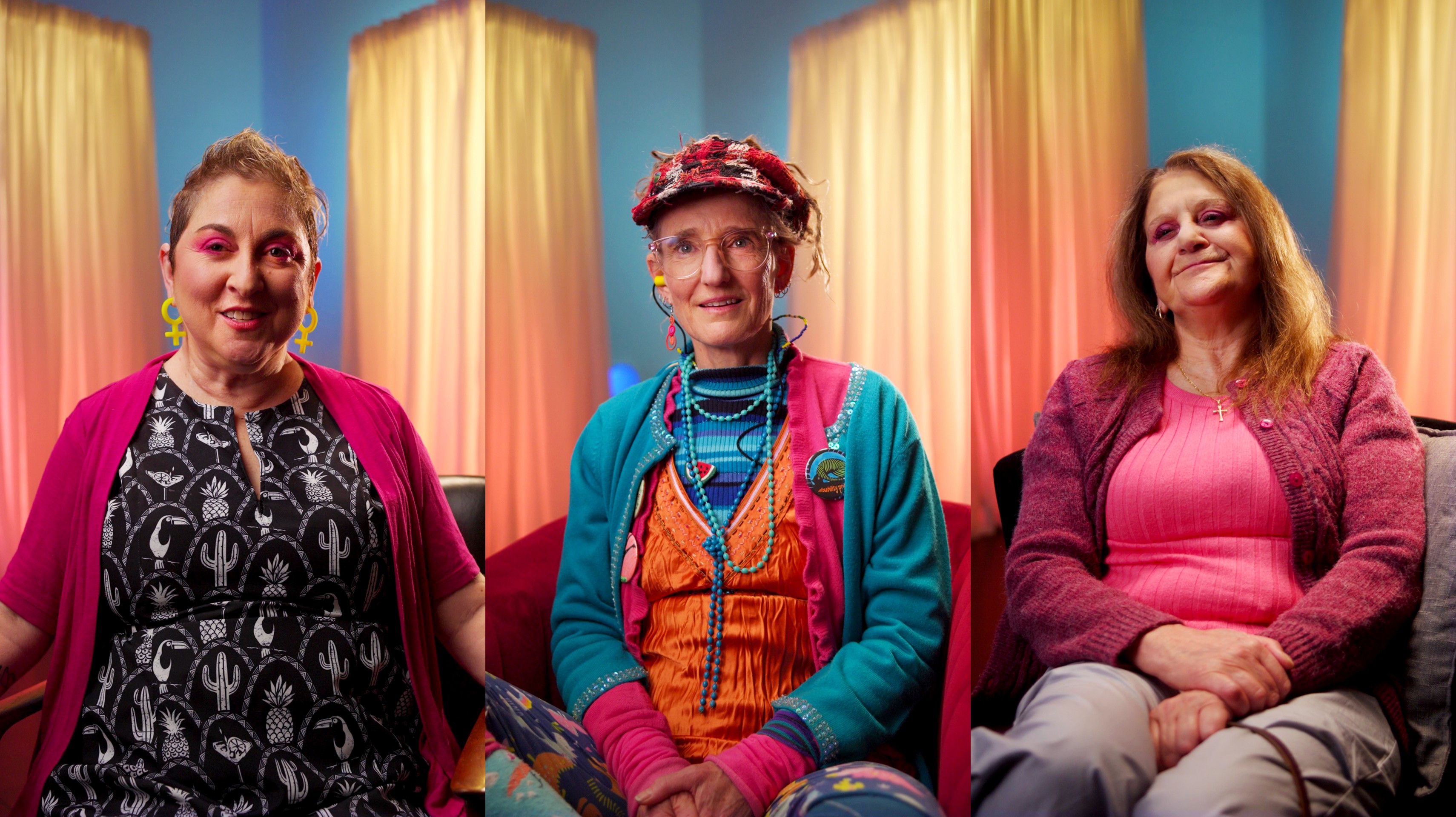 Portraits of three people involved in the 'Agency, access and action' campaign. 