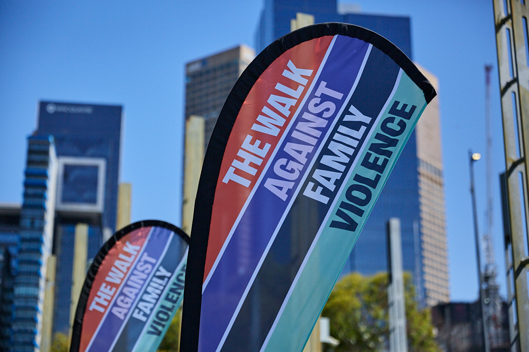 colourful walk against family violence flag